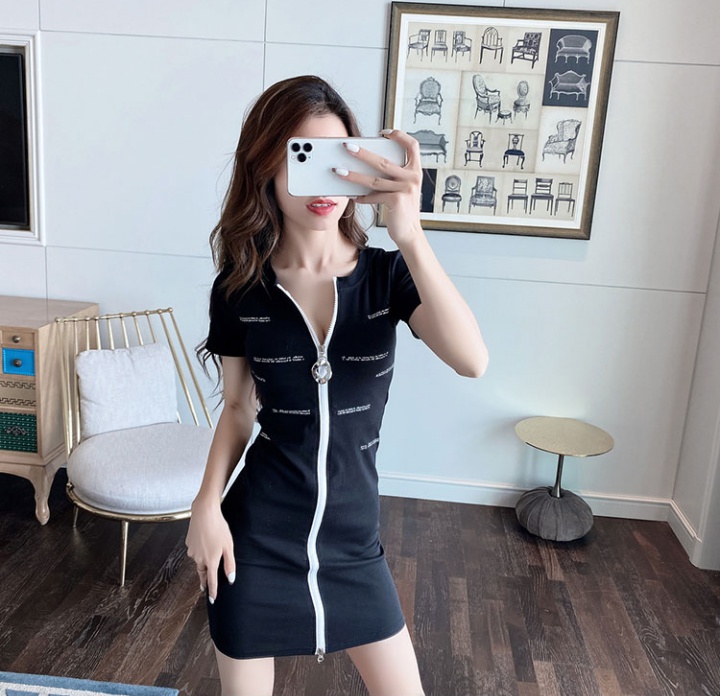 Fashion summer printing dress zip package hip T-back for women