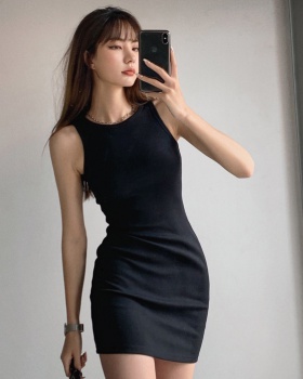 Sling slim sleeveless dress black package hip vest for women
