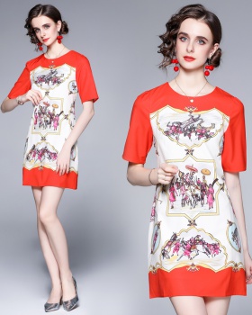 Short sleeve printing European style dress