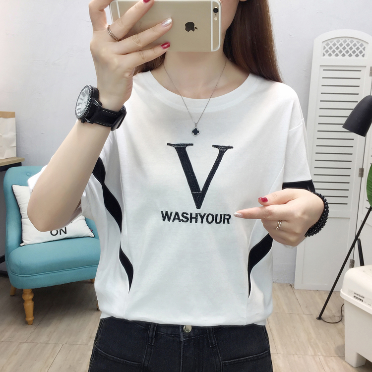 Round neck bat sleeve pure cotton fashion T-shirt for women