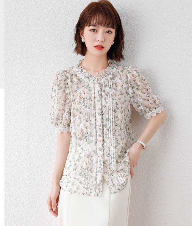 Lace chiffon summer shirt hollow short sleeve tops for women