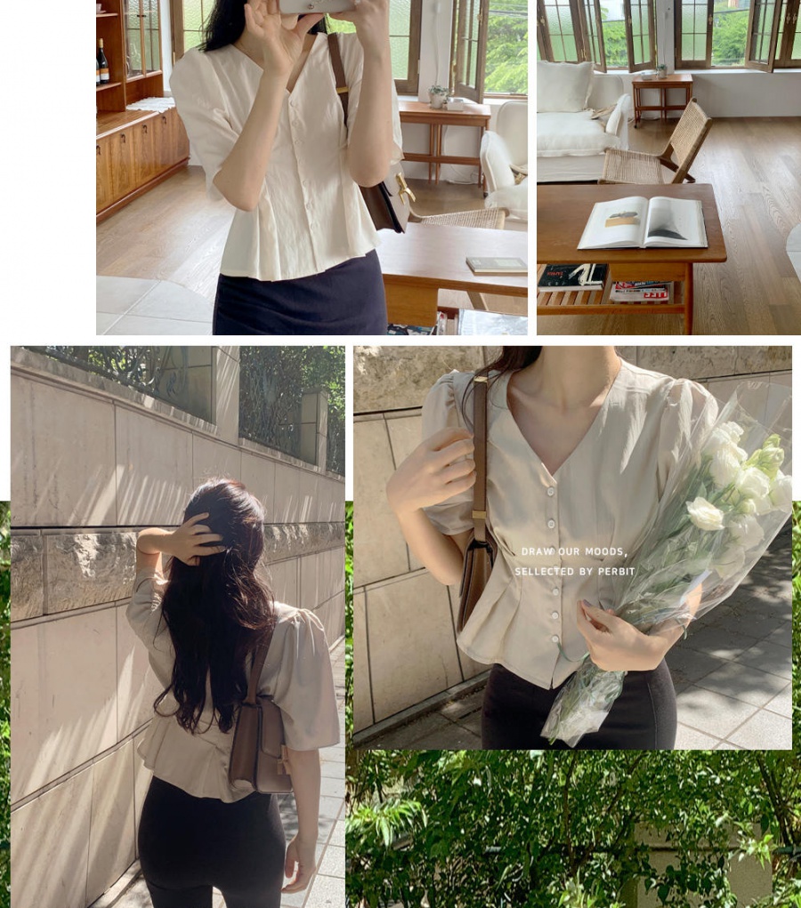 Pinched waist France style short sleeve Korean style shirt