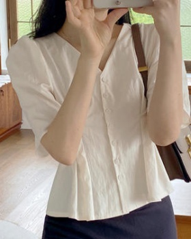 Pinched waist France style short sleeve Korean style shirt