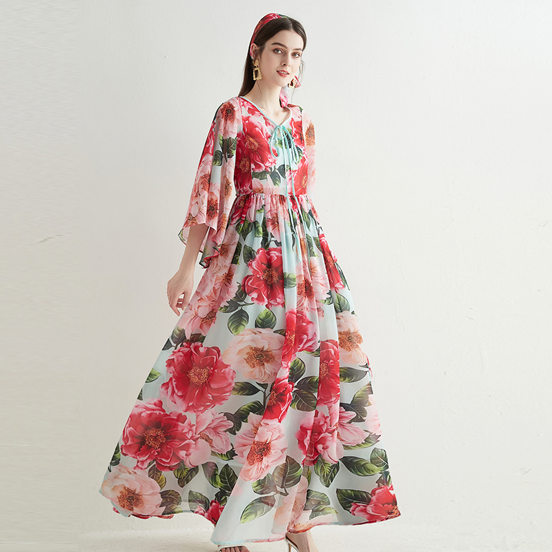 Elegant mixed colors long dress loose dress for women