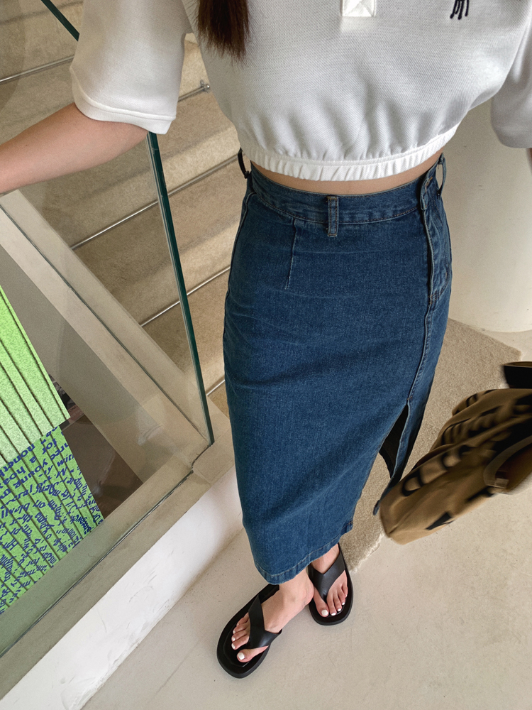 Denim slim package hip high waist blue summer split skirt