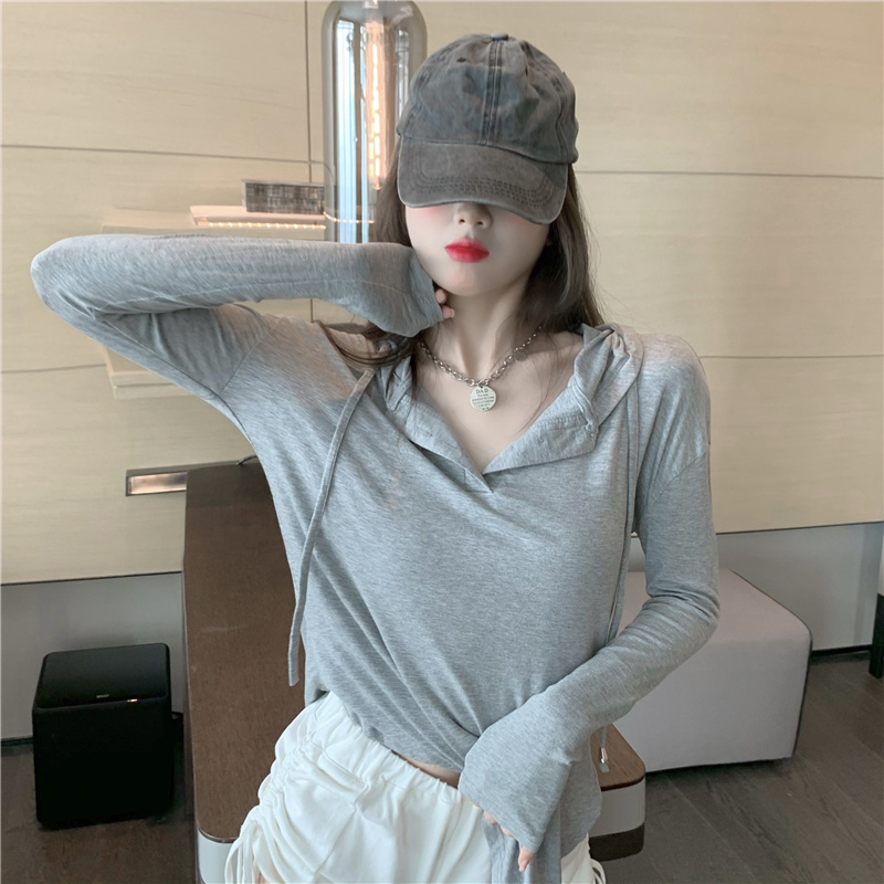 Thin summer loose smock hooded sunscreen T-shirt for women
