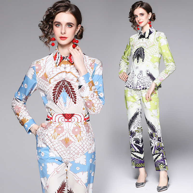 Printing European style pants fashion shirt 2pcs set