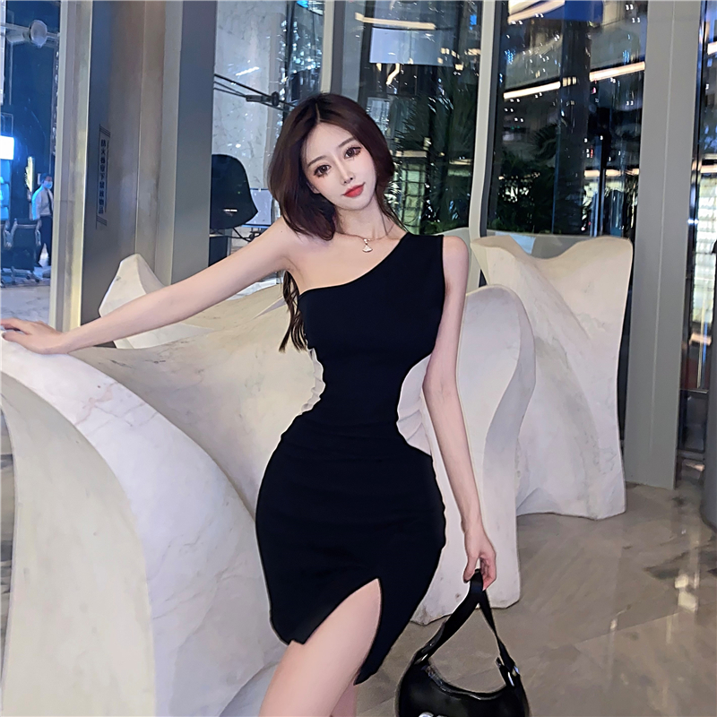 Summer party sloping shoulder mixed colors sexy dress