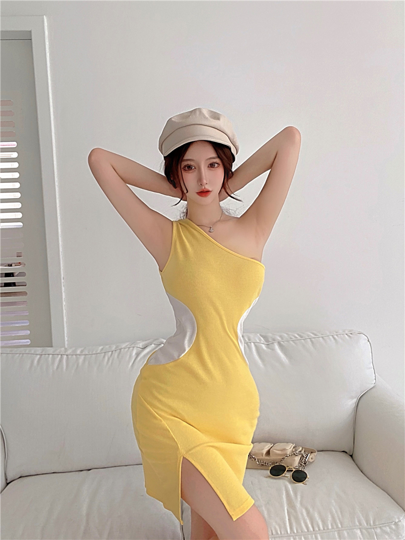 Summer party sloping shoulder mixed colors sexy dress