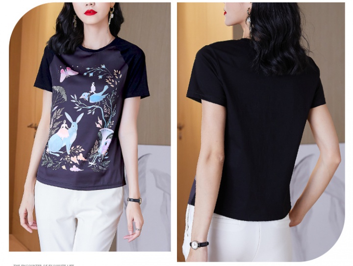 Printing real silk small shirt all-match T-shirt for women