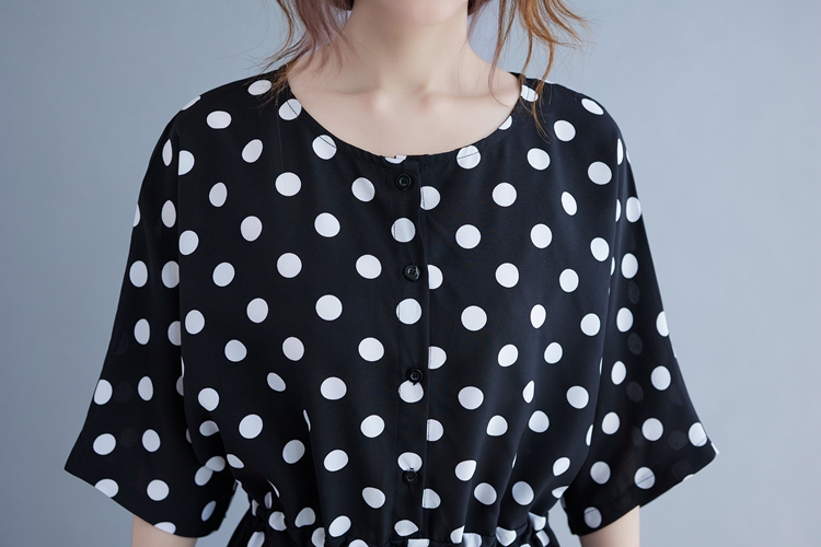 Drawstring polka dot shirt loose summer jumpsuit