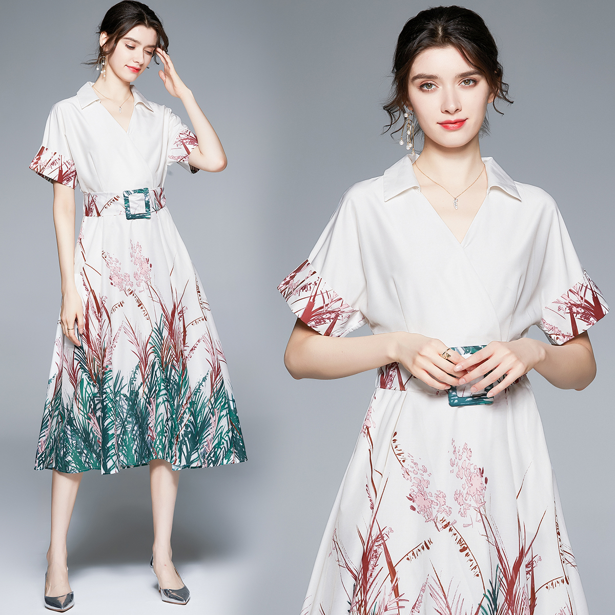 Catwalk summer short sleeve printing fashion dress