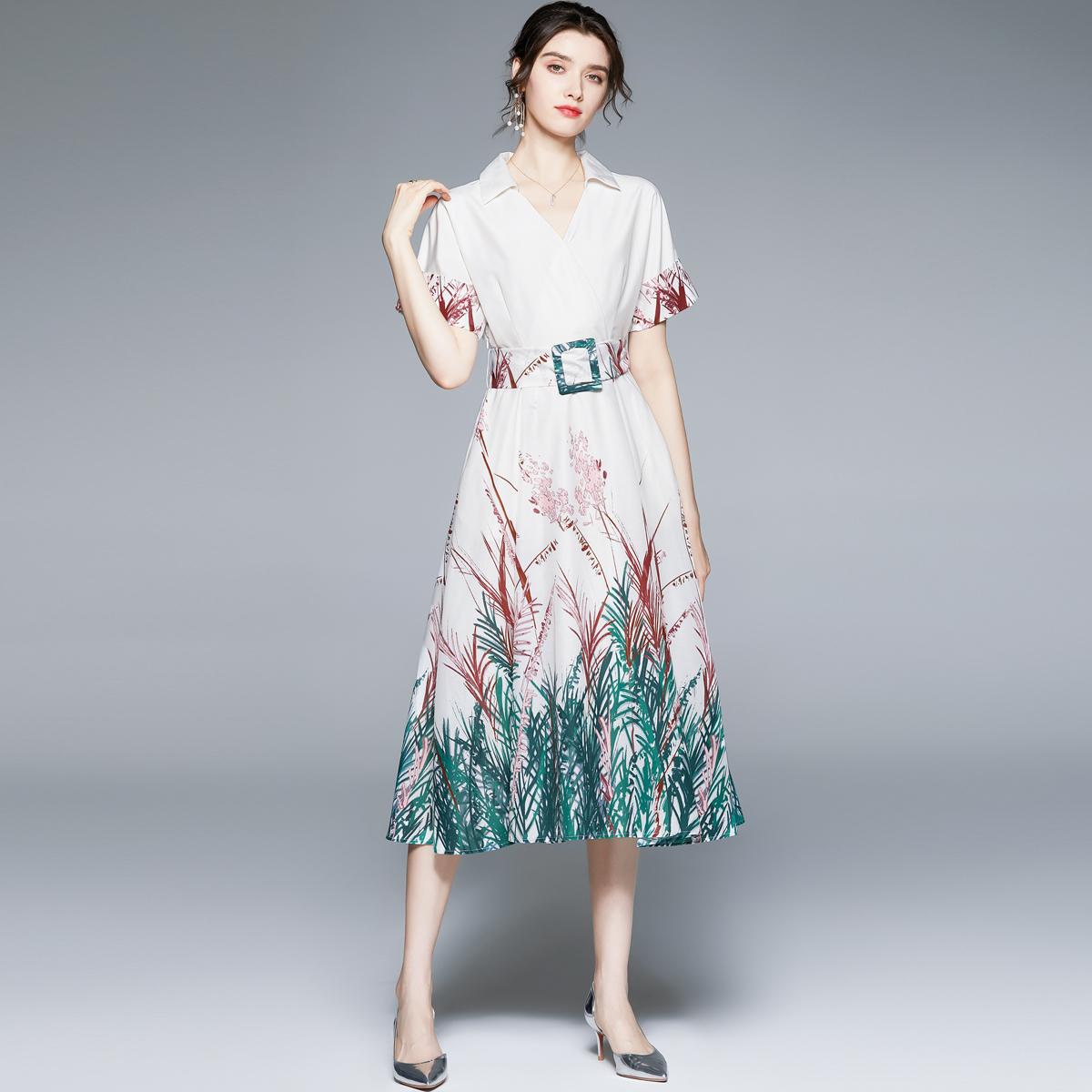 Catwalk summer short sleeve printing fashion dress