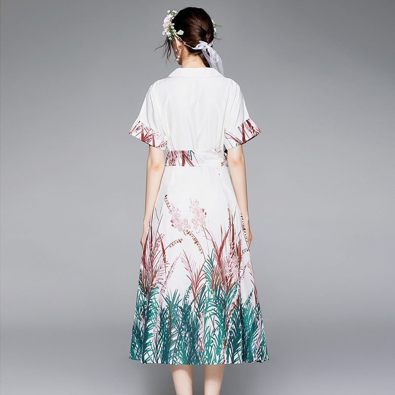 Temperament European style short sleeve printing dress