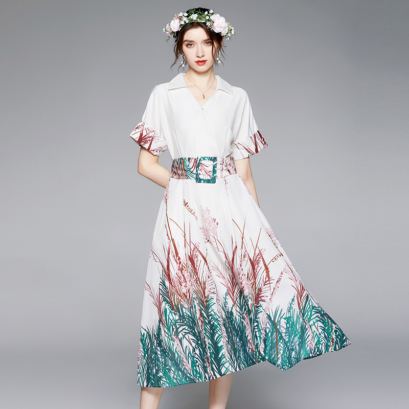 Temperament European style short sleeve printing dress