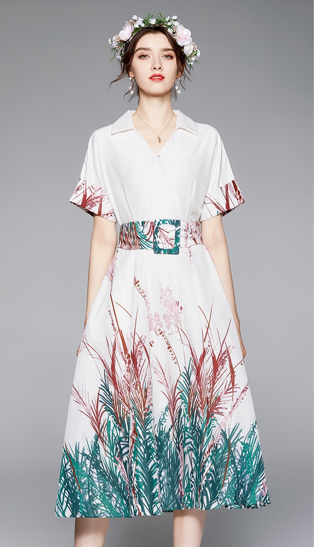 Temperament European style short sleeve printing dress