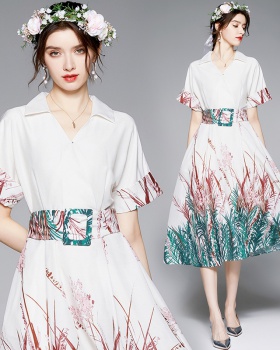 Temperament European style short sleeve printing dress