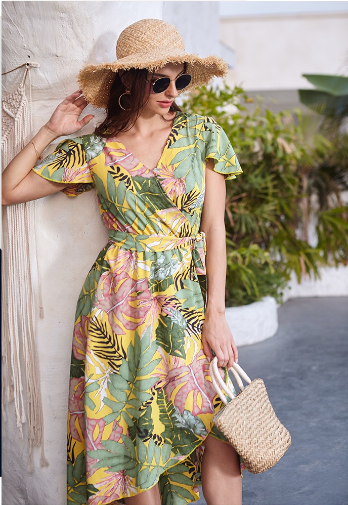 Summer short sleeve European style printing dress
