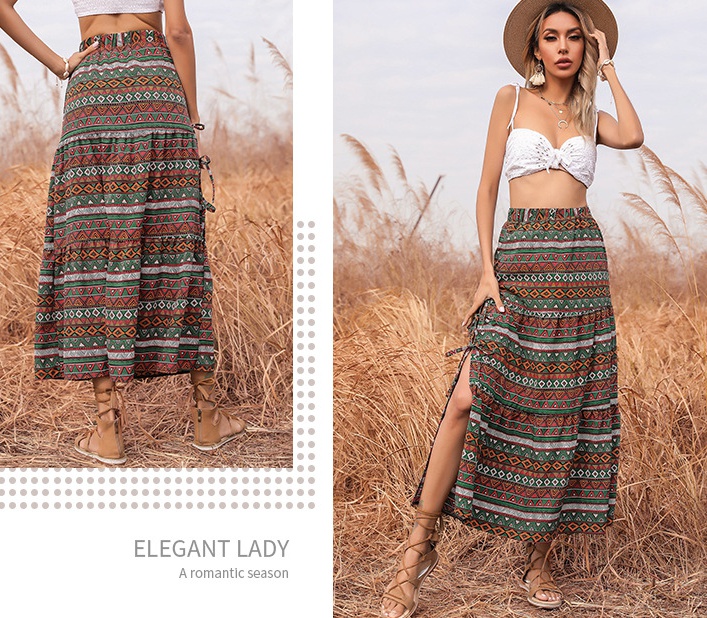 Split long skirt printing skirt for women