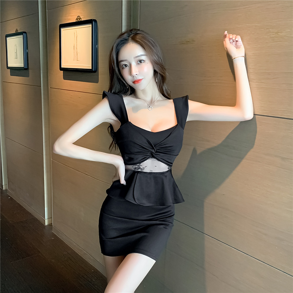 Korean style package hip Pseudo-two pure tight summer dress