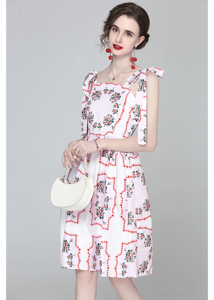 European style summer printing sling slim fashion dress