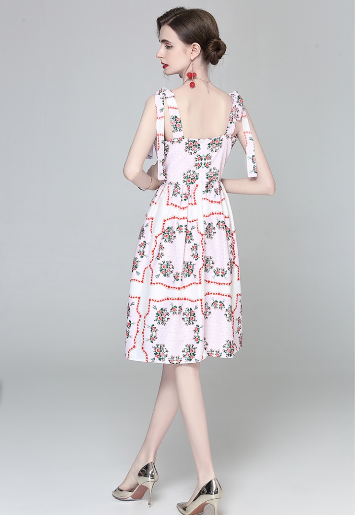 European style summer printing sling slim fashion dress