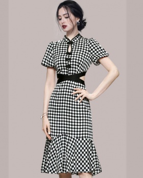 Slim Pseudo-two plaid summer fashion and elegant dress
