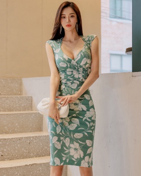 Strap temperament Korean style floral slim split dress