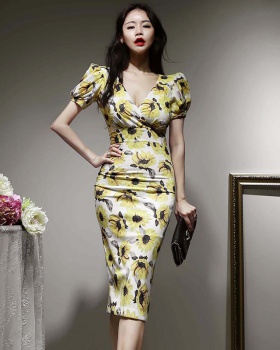 Slim printing elegant summer Korean style dress