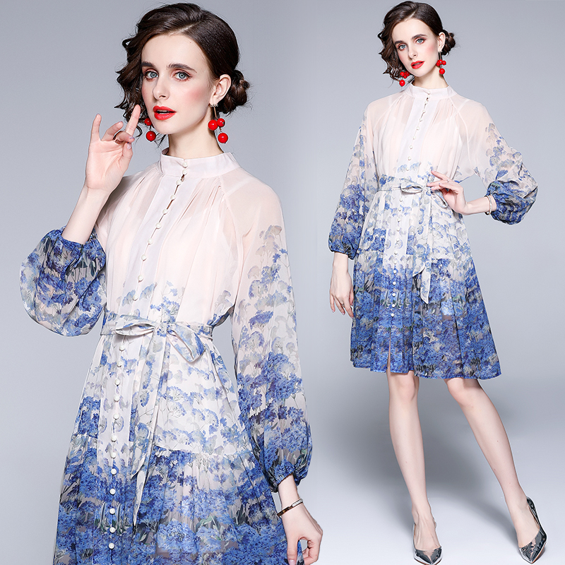 Printing lantern long sleeve summer fashion dress