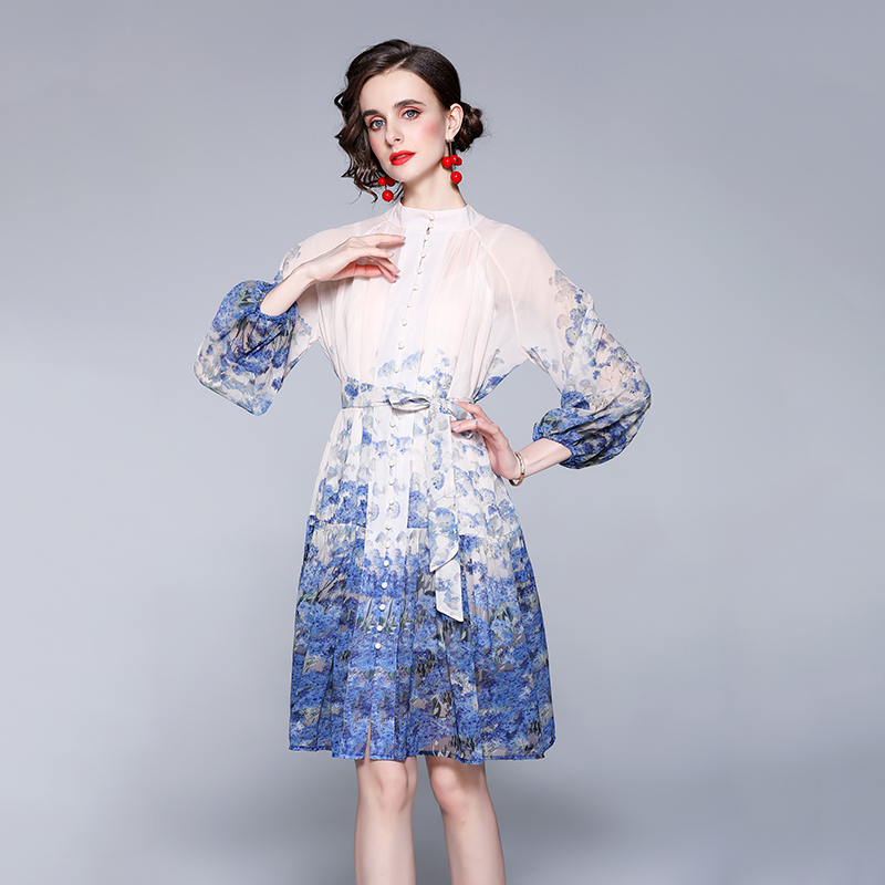 Printing lantern long sleeve summer fashion dress