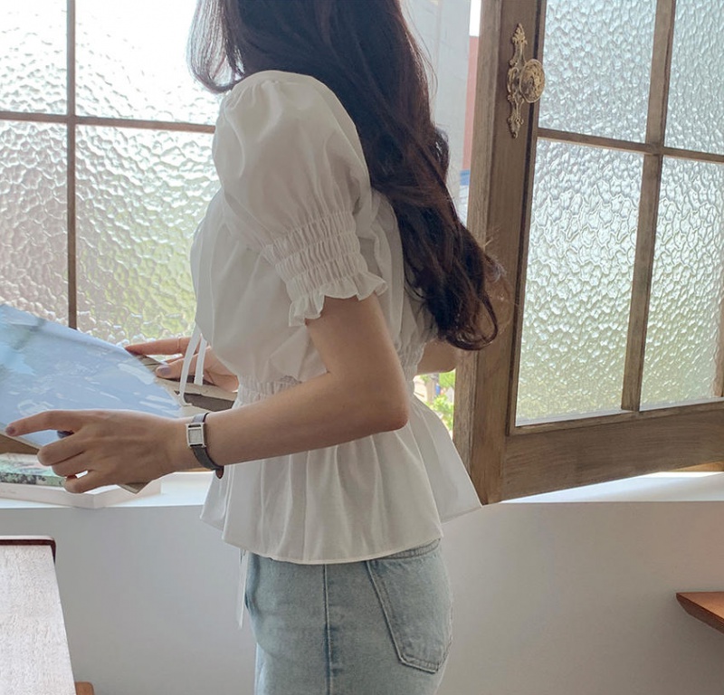 Korean style sweet doll shirt pinched waist shirt