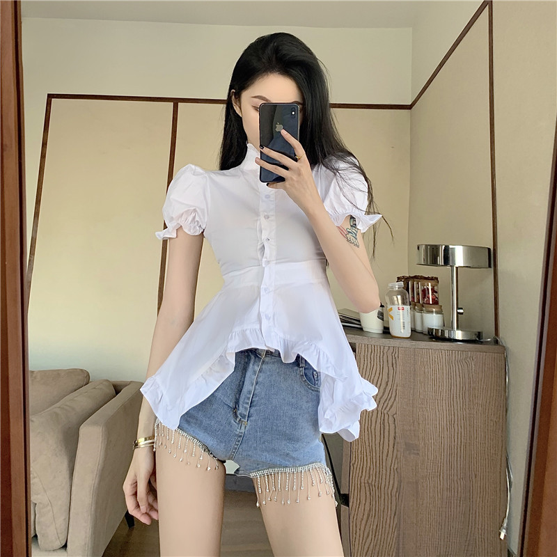 Tassels short jeans irregular shirt a set