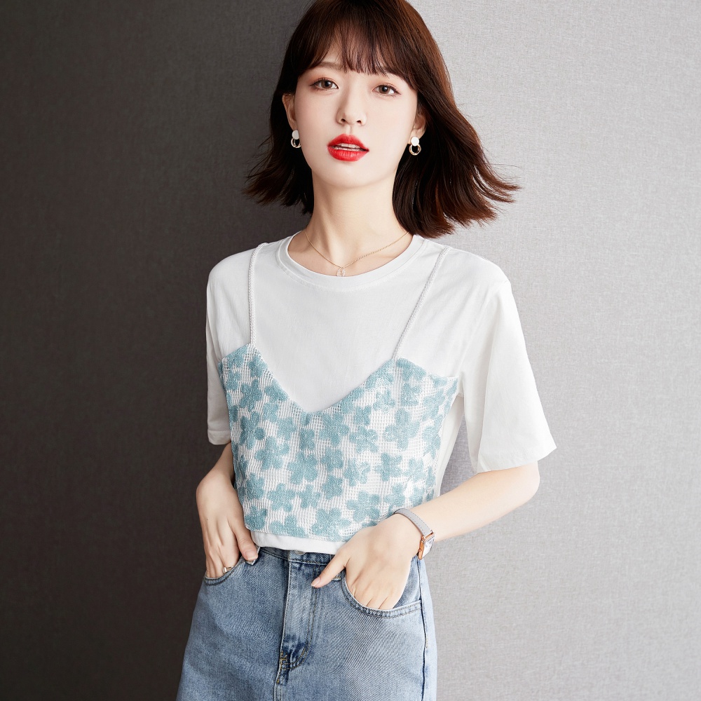 Splice summer tops minority Korean style T-shirt