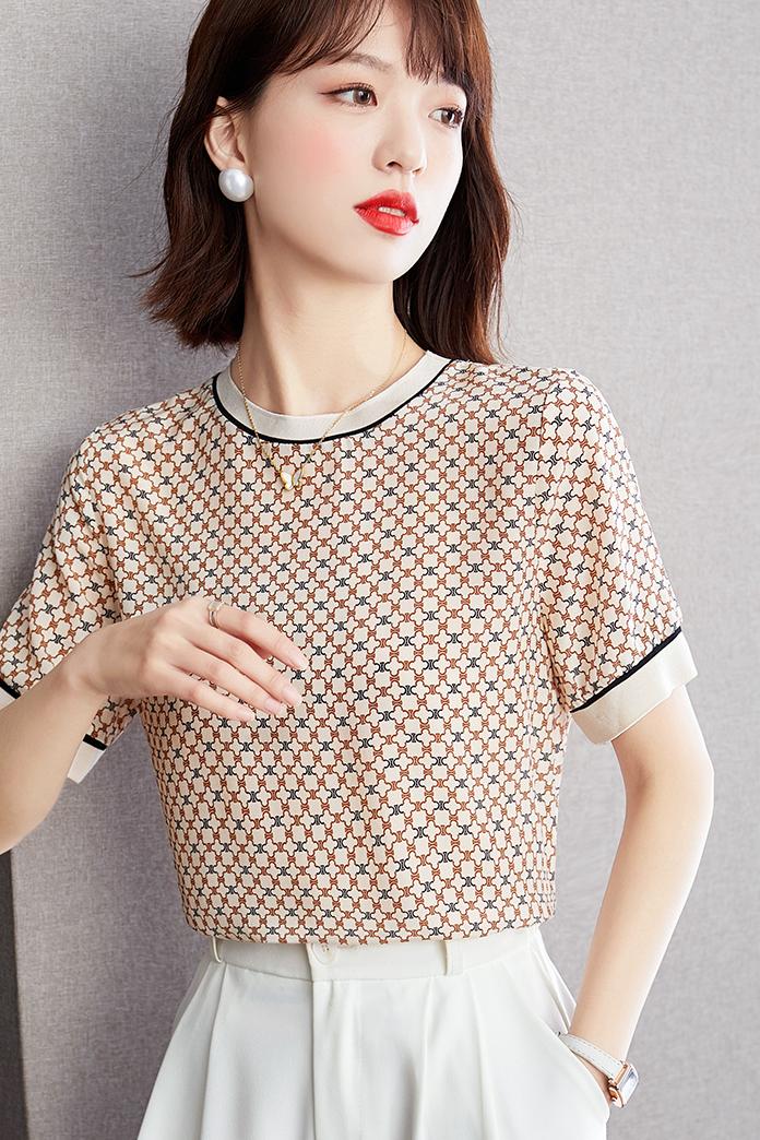 Real silk small shirt short sleeve T-shirt for women