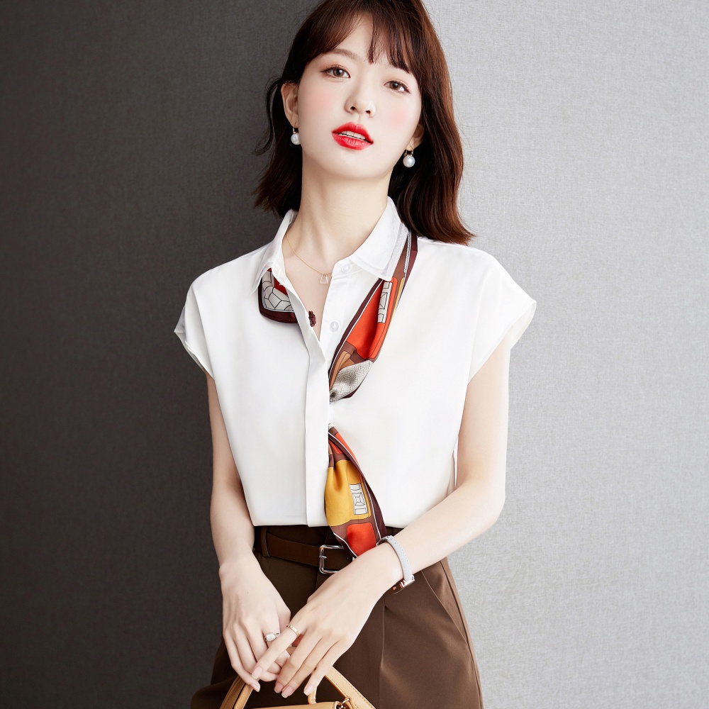 White temperament chiffon shirt short sleeve retro tops