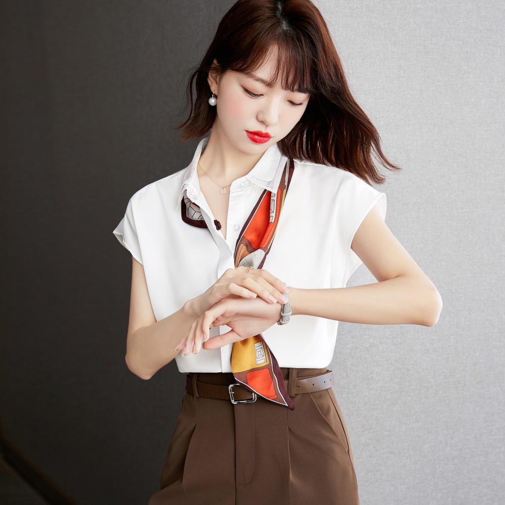 White temperament chiffon shirt short sleeve retro tops