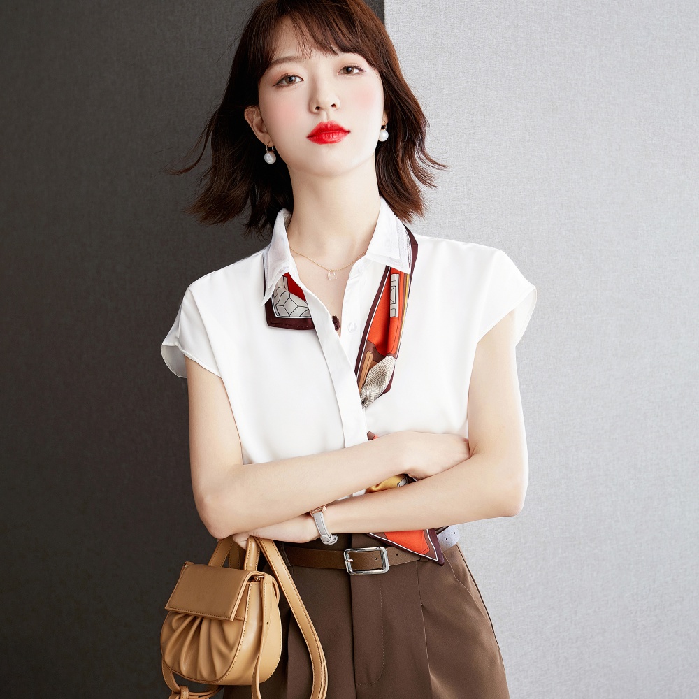 White temperament chiffon shirt short sleeve retro tops