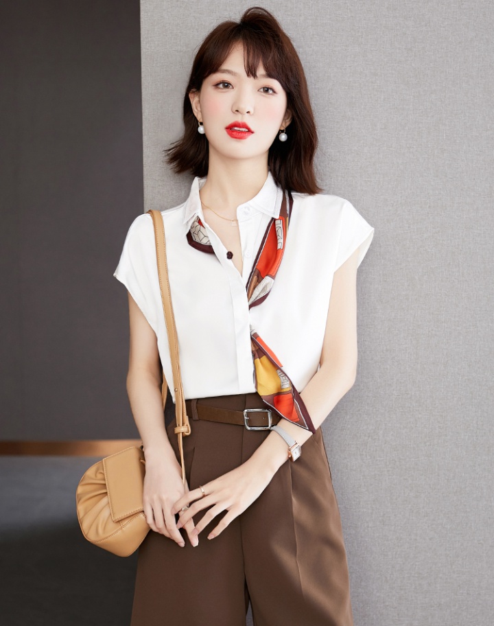 White temperament chiffon shirt short sleeve retro tops