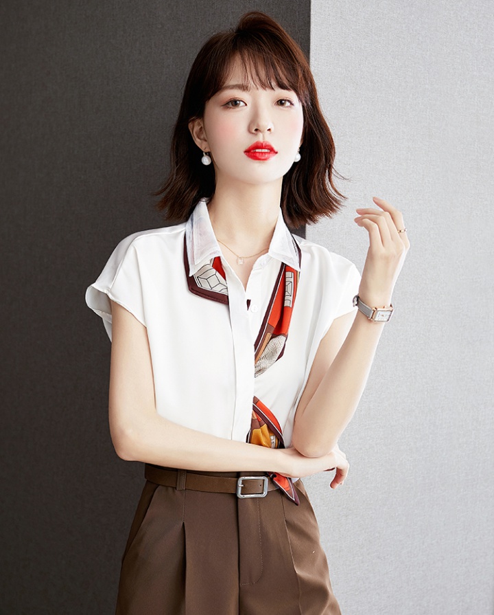 White temperament chiffon shirt short sleeve retro tops