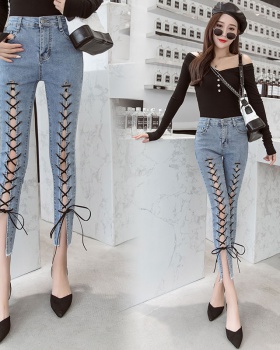 All-match Korean style bandage temperament jeans for women