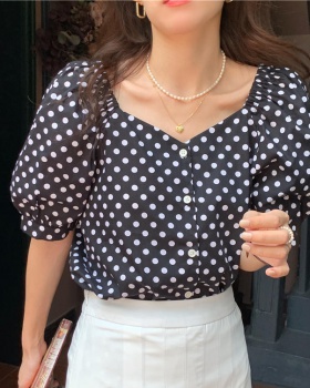 Korean style polka dot France style short sleeve shirt