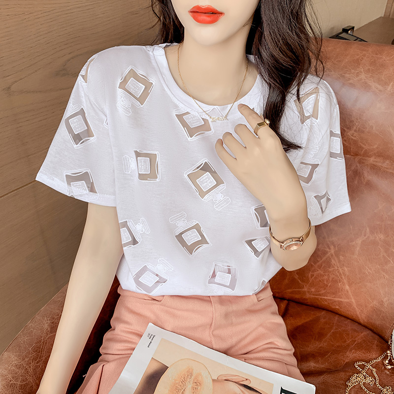 Slim short sleeve T-shirt printing bottoming shirt for women