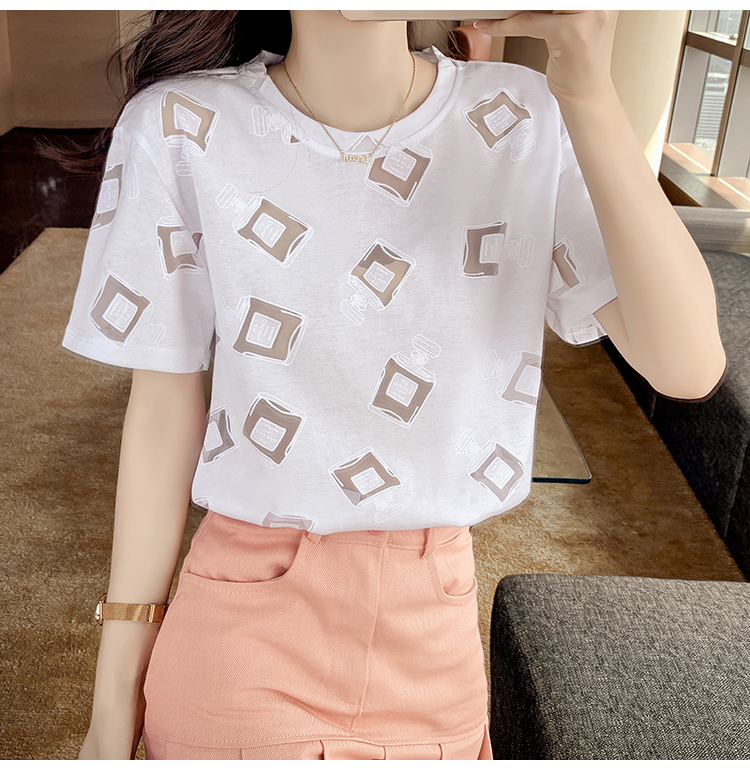 Slim short sleeve T-shirt printing bottoming shirt for women