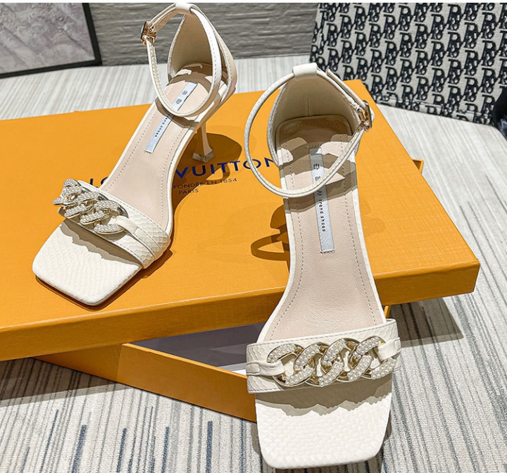 Middle-heel high-heeled shoes pearl buckle sandals