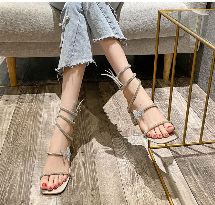 Thick rhinestone shoes bandage sandals for women