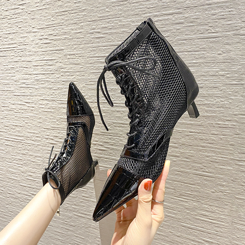 Hollow middle-heel boots gauze martin boots for women
