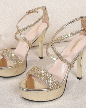 Summer high-heeled platform sequins shoes for women
