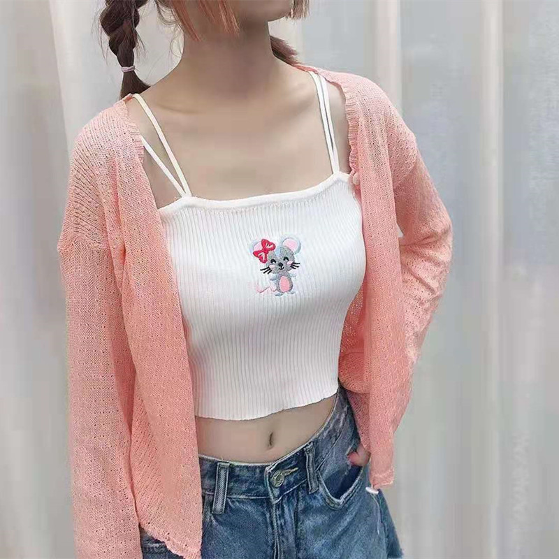Embroidered wrapped chest tops bottoming sweet vest for women