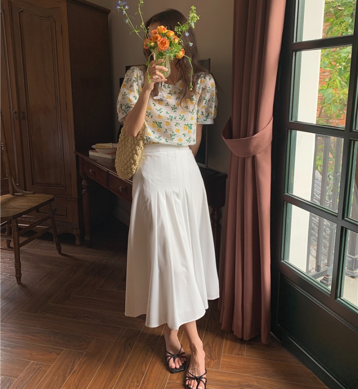 High waist Korean style tops floral skirt a set